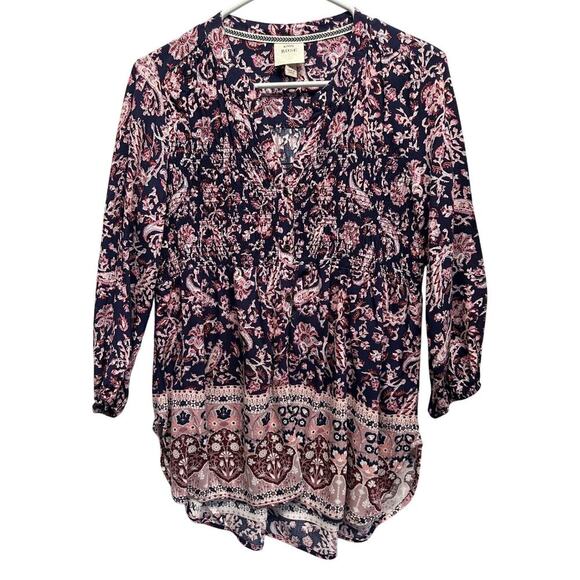 Knox Rose Beautiful Blue Purple Button Up Tunic Size XS Oversized Ruched - Picture 1 of 9